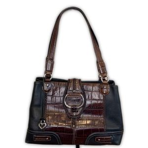 Brighton pebbled black and brown mock croc leather handbag with heart hangtag